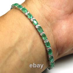 925 Sterling Silver Green Emerald & Zircon Bracelet 7 White Gold Minimolist