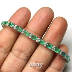 925 Sterling Silver Green Emerald & Zircon Bracelet 7 White Gold Minimolist