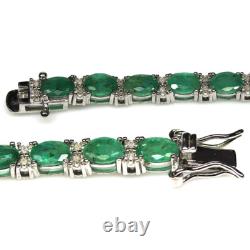 925 Sterling Silver Green Emerald & Zircon Bracelet 7 White Gold Minimolist