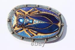 925 Sterling Silver Iridescent Blue Glass Insect Cicada Bug Pin Brooch Egyptian