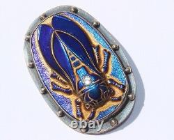 925 Sterling Silver Iridescent Blue Glass Insect Cicada Bug Pin Brooch Egyptian