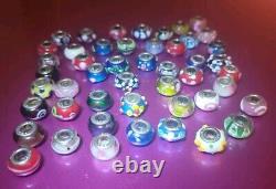 925 Sterling Silver Italy Glass Murano Slider Charm 48 Bead Lot Multi Color