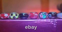925 Sterling Silver Italy Glass Murano Slider Charm 48 Bead Lot Multi Color