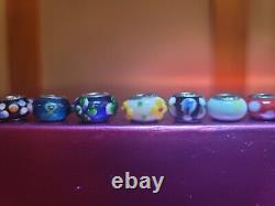 925 Sterling Silver Italy Glass Murano Slider Charm 48 Bead Lot Multi Color
