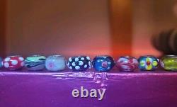 925 Sterling Silver Italy Glass Murano Slider Charm 48 Bead Lot Multi Color