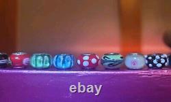 925 Sterling Silver Italy Glass Murano Slider Charm 48 Bead Lot Multi Color
