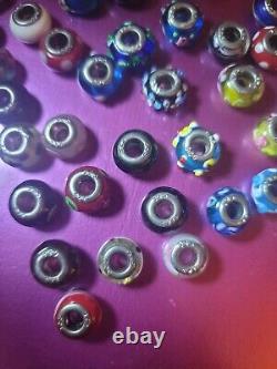 925 Sterling Silver Italy Glass Murano Slider Charm 48 Bead Lot Multi Color