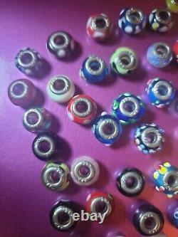 925 Sterling Silver Italy Glass Murano Slider Charm 48 Bead Lot Multi Color