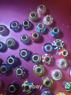 925 Sterling Silver Italy Glass Murano Slider Charm 48 Bead Lot Multi Color