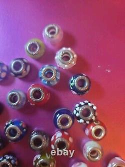 925 Sterling Silver Italy Glass Murano Slider Charm 48 Bead Lot Multi Color