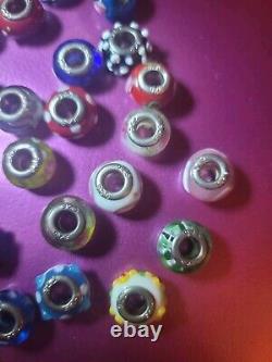 925 Sterling Silver Italy Glass Murano Slider Charm 48 Bead Lot Multi Color