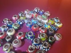 925 Sterling Silver Italy Glass Murano Slider Charm 48 Bead Lot Multi Color