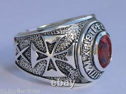925 Sterling Silver January Garnet Birthstone Knights Templar Men Ring Size 11