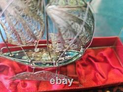925 Sterling Silver Model Ship in Original Glass Display Case Filigree
