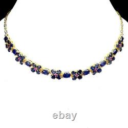 925 Sterling Silver Necklace Oval Blue Sapphire 7x5mm Ruby Gemstone Jewelry 18.5