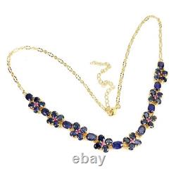 925 Sterling Silver Necklace Oval Blue Sapphire 7x5mm Ruby Gemstone Jewelry 18.5