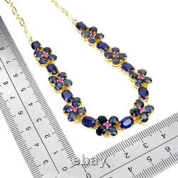 925 Sterling Silver Necklace Oval Blue Sapphire 7x5mm Ruby Gemstone Jewelry 18.5