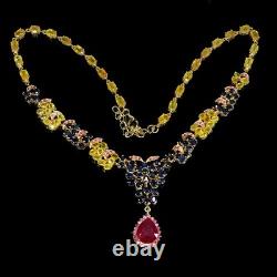 925 Sterling Silver Necklace Pear Ruby 12x10mm Ruby Sapphire Gemstone Jewelry 16