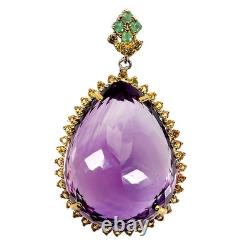 925 Sterling Silver Pendant Pear Amethyst 105ct Emerald Sapphire Handmade Gems
