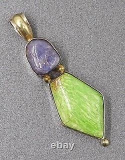 925 Sterling Silver Purple Crackled Glass & Variscite Pendant