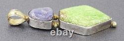 925 Sterling Silver Purple Crackled Glass & Variscite Pendant