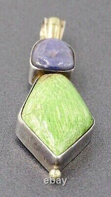 925 Sterling Silver Purple Crackled Glass & Variscite Pendant