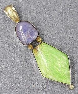 925 Sterling Silver Purple Crackled Glass & Variscite Pendant