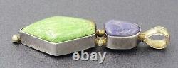 925 Sterling Silver Purple Crackled Glass & Variscite Pendant