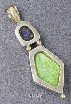 925 Sterling Silver Purple Crackled Glass & Variscite Pendant