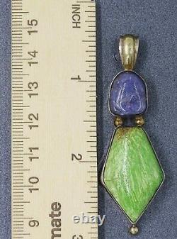 925 Sterling Silver Purple Crackled Glass & Variscite Pendant