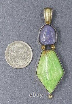 925 Sterling Silver Purple Crackled Glass & Variscite Pendant