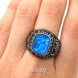 925 Sterling Silver Vintage 1977 Glass Pleasant Valley High School Ring Size 9