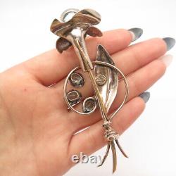 925 Sterling Silver Vintage EYF Blue Topaz-Tone Glass Floral Leaf Pin Brooch