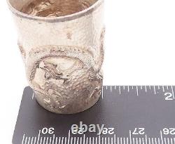 925 Sterling Silver Vintage Glass Mini Dented Carved Chinese Dragon TR3710