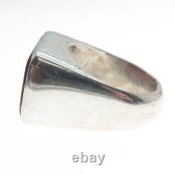 925 Sterling Silver Vintage Italy Red Glass Modernist Ring Size 11.25