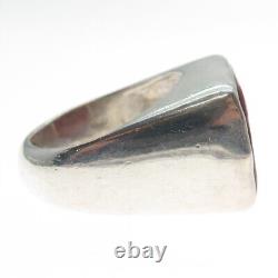 925 Sterling Silver Vintage Italy Red Glass Modernist Ring Size 11.25