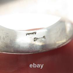 925 Sterling Silver Vintage Italy Red Glass Modernist Ring Size 11.25