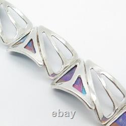 925 Sterling Silver Vintage Kit Horton Glass Modernist Panel Link Bracelet 6.5