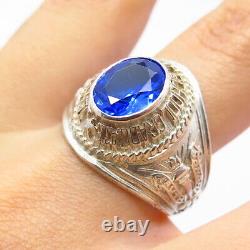 925 Sterling Silver Vintage Lab-Created Sapphire School Ring Size 9