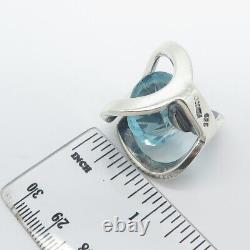 925 Sterling Silver Vintage Mexico Blue Glass Modernist Slide Pendant