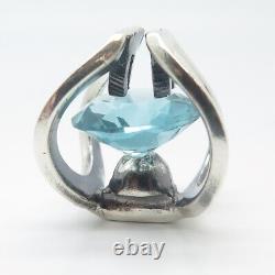 925 Sterling Silver Vintage Mexico Blue Glass Modernist Slide Pendant