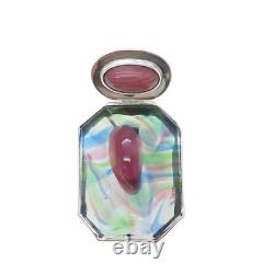 925 Sterling Silver Vintage Murano Glass Modernist Slide Charm Pendant