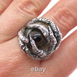 925 Sterling Silver Vintage Roman Glass Necromance Evil's Eye Ring Size 8.25
