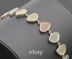 925 Sterling Silver Vintage Sea Stone Type Recycled Glass Bracelet BT9820