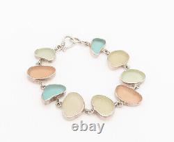 925 Sterling Silver Vintage Sea Stone Type Recycled Glass Bracelet BT9820