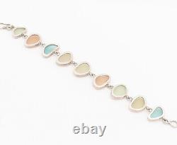 925 Sterling Silver Vintage Sea Stone Type Recycled Glass Bracelet BT9820