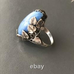 925 Sterling silver Star sapphire Glass Cocktail Ring Vintage Arts & Crafts