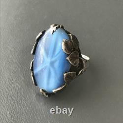 925 Sterling silver Star sapphire Glass Cocktail Ring Vintage Arts & Crafts