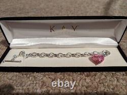 925 sterling silver bracelet and earrings with Murano glass pink heart charm