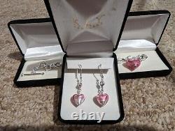 925 sterling silver bracelet and earrings with Murano glass pink heart charm